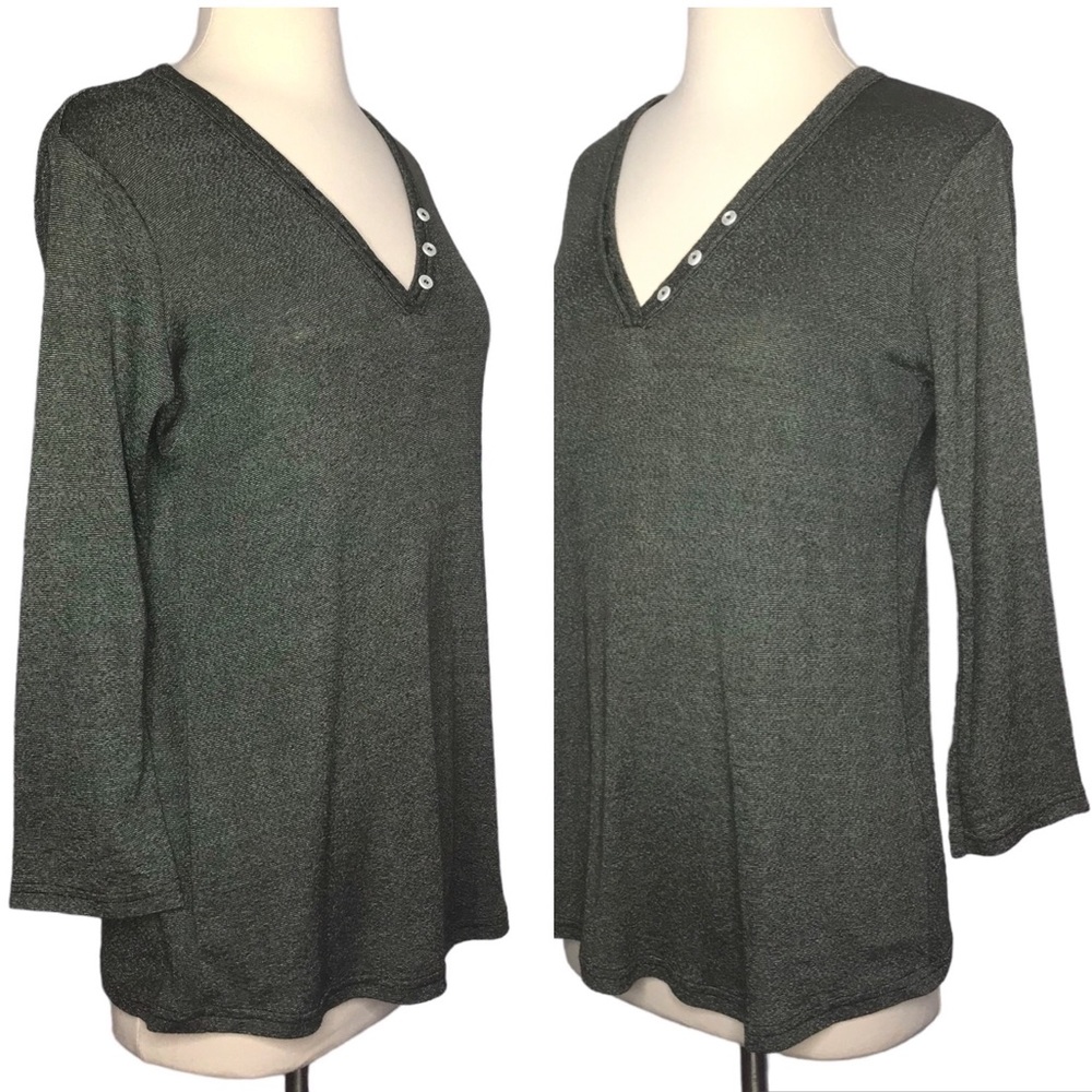 MICHAEL STARS MATERNITY Top Button V Neck Henley Shiny Dressy Casual Top Size M